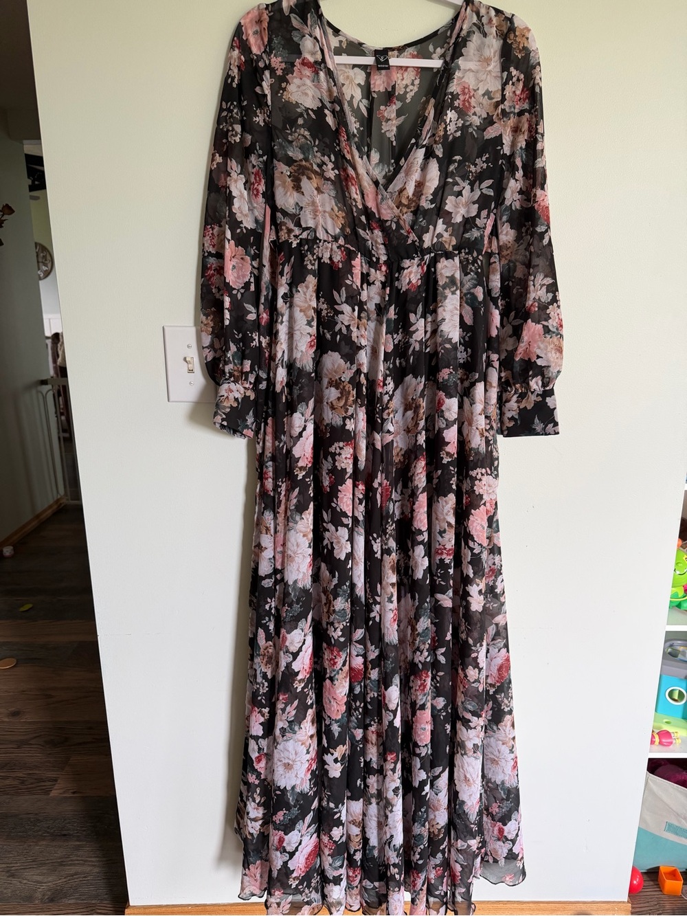 Windsor Dark Romantic Floral Long Sleeve Maxi Dress Sheer Cottagecore Noir